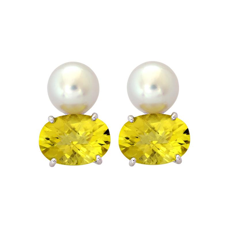 Earrings-Lemon Quartz and South Sea Pearl (213DS) | Singhvi Jewels