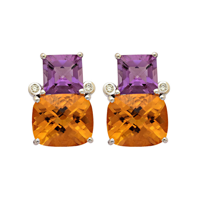 Earrings - Citrine, Amethyst and Diamond | Singhvi Jewels