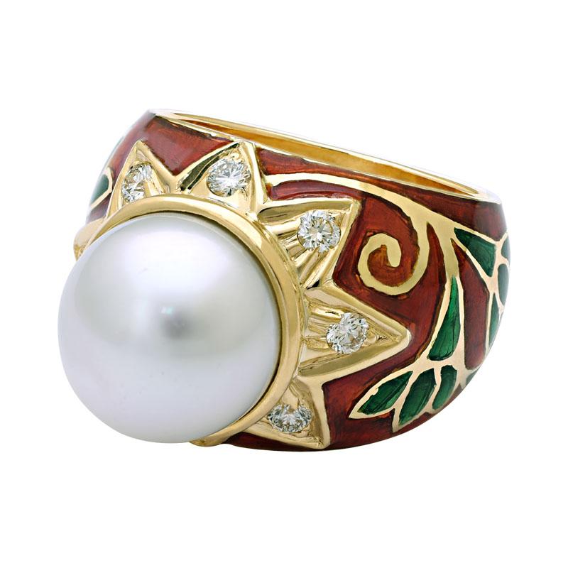Ring-South Sea Pearl and Diamond (Enamel) (2140N) | Singhvi Jewels