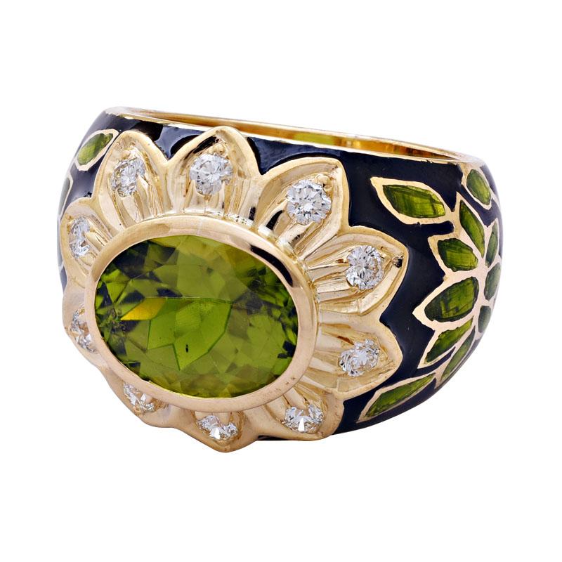 Ring-Peridot and Diamond (Enamel) (2140P) | Singhvi Jewels
