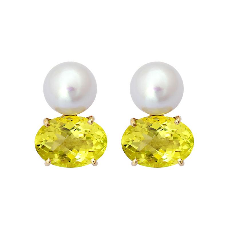 Earrings-Lemon Quartz and South Sea Pearl (2141F) | Singhvi Jewels