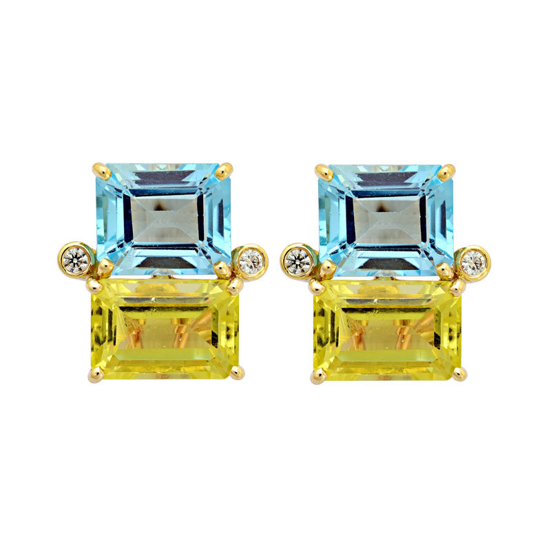 Earrings - Blue Topaz, Lemon Quartz and Diamond | Singhvi Jewels