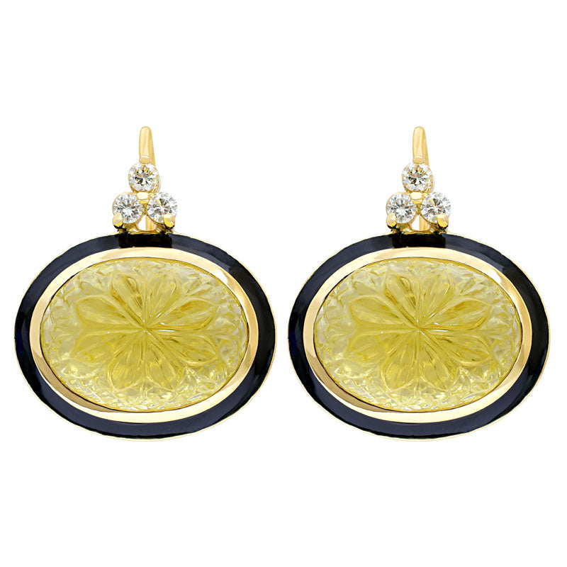 Earrings - Lemon Quartz and Diamond (Enamel) | Singhvi Jewels
