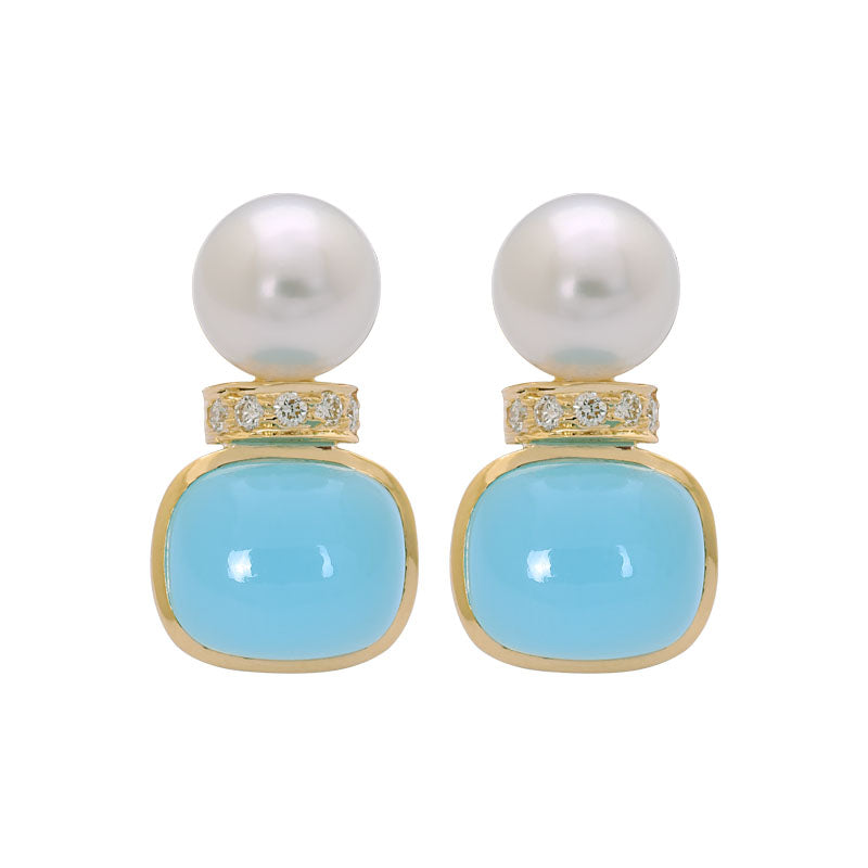 Earrings- Chalcedony, South Sea Pearl and Diamond | Singhvi Jewels