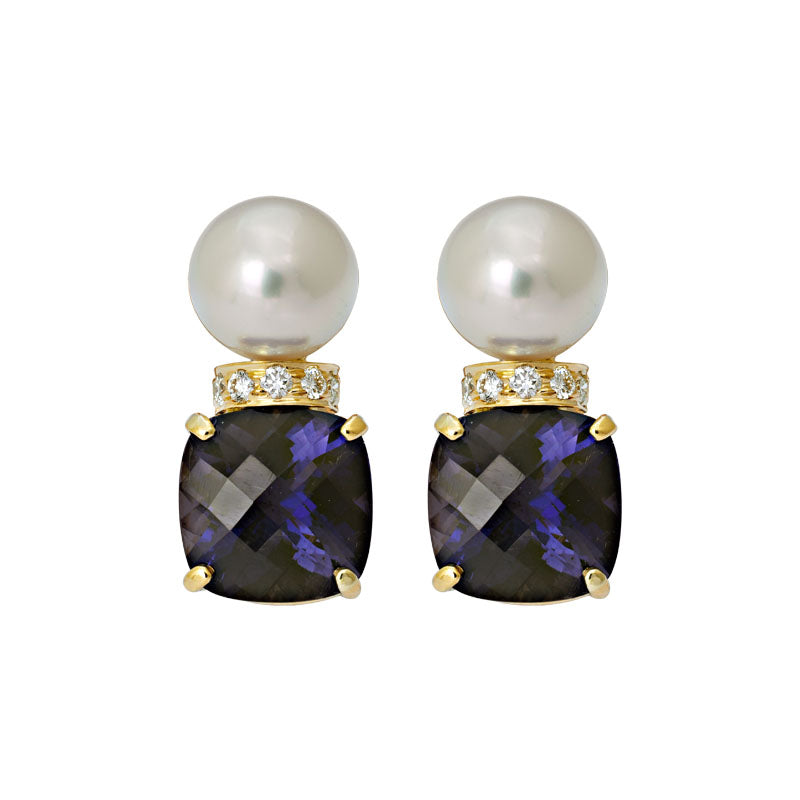 Earrings- Iolite, South Sea Pearl and Diamond | Singhvi Jewels