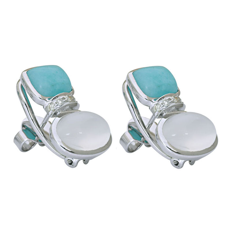 Earrings-Moonstone, Amazonite and Diamond | Singhvi Jewels