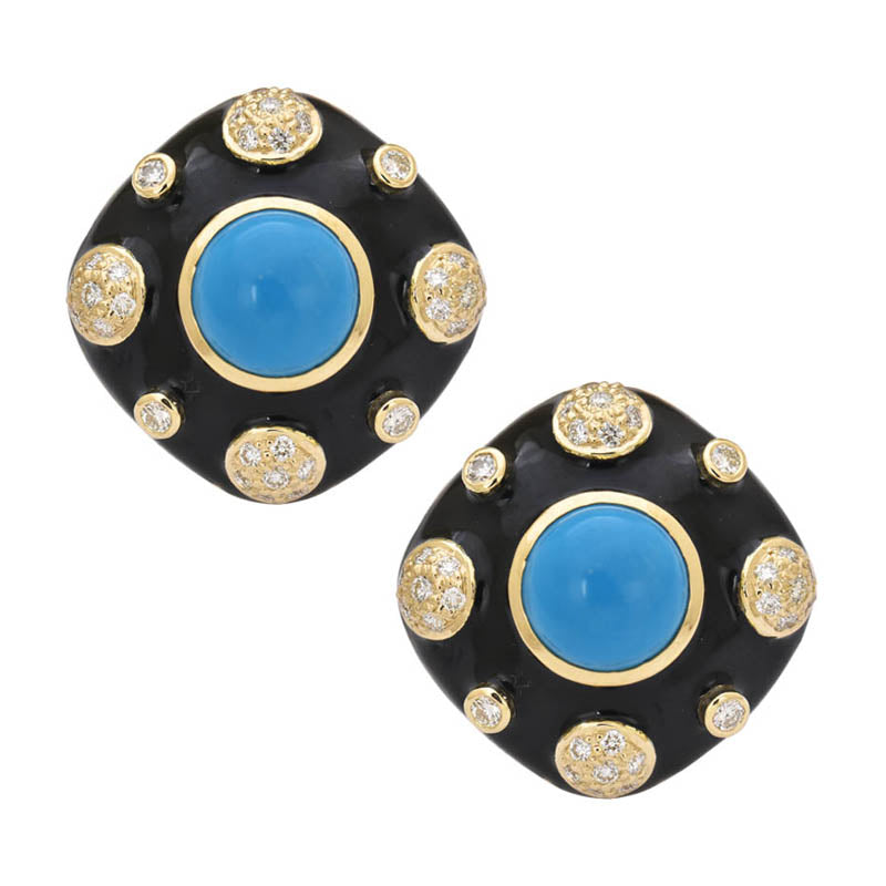 Earrings - Turquoise and Diamond (Enamel) | Singhvi Jewels