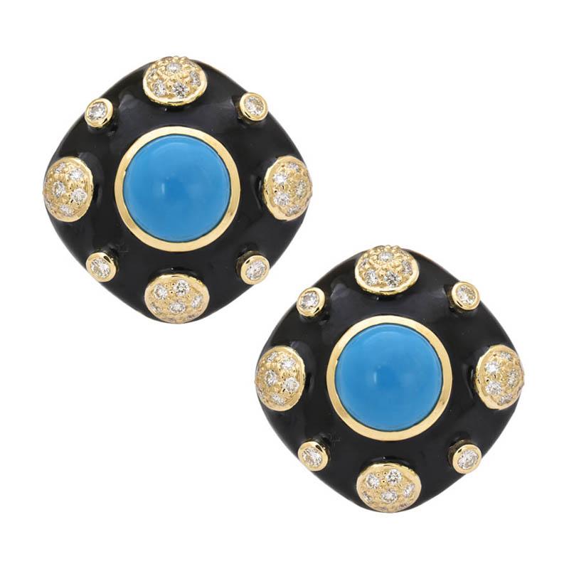 Earrings- Synthetic Turquoise and Diamond (Enamel) (2188F) | Singhvi Jewels