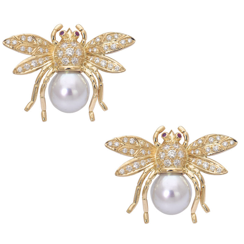 Earrings - Ruby, South Sea Pearl and Diamond | Singhvi Jewels
