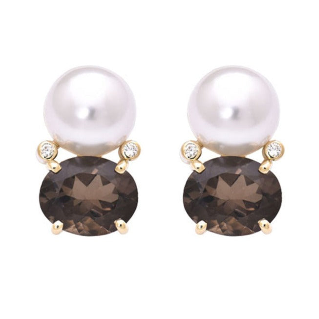 Earrings - Smokey Quartz, South Sea Pearl and Diamond | Singhvi Jewels