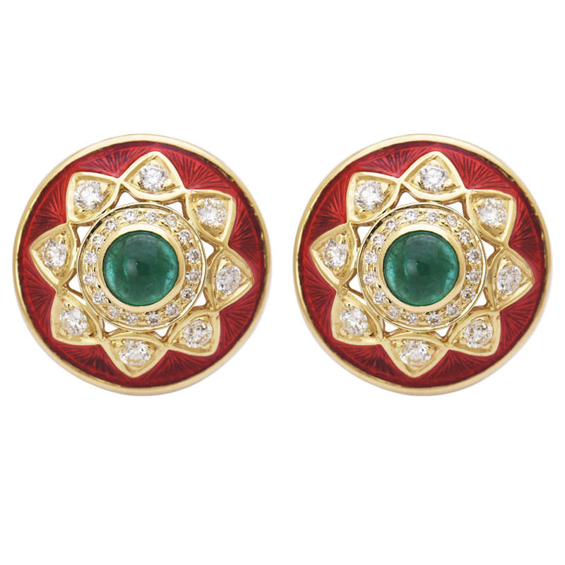 Earrings - Emerald and Diamond (Enamel) | Singhvi Jewels
