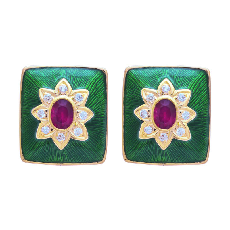 Earrings - Ruby and Diamond (Enamel) | Singhvi Jewels
