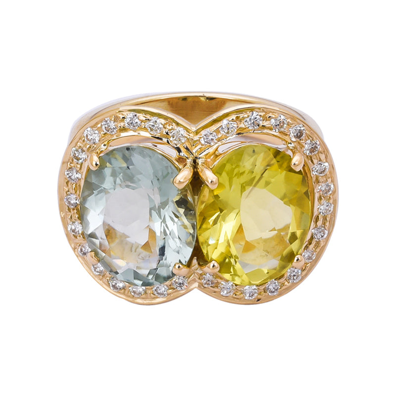 Ring - Lemon Quartz, Green Quartz and Diamond | Singhvi Jewels