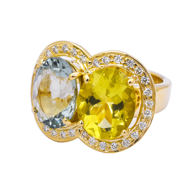 Ring - Lemon Quartz, Green Quartz and Diamond | Singhvi Jewels