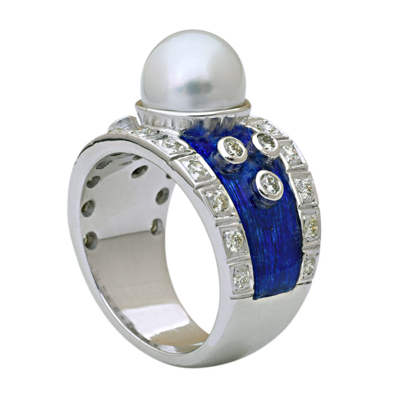 Ring - South Sea Pearl and Diamond (Enamel) | Singhvi Jewels