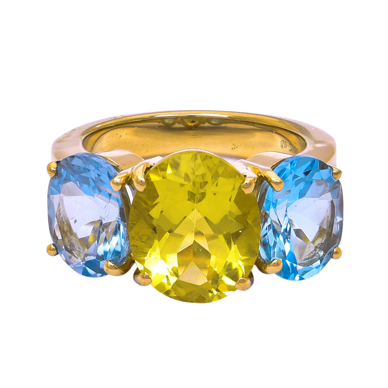 Ring - Lemon Quartz, Blue Topaz and Diamond | Singhvi Jewels