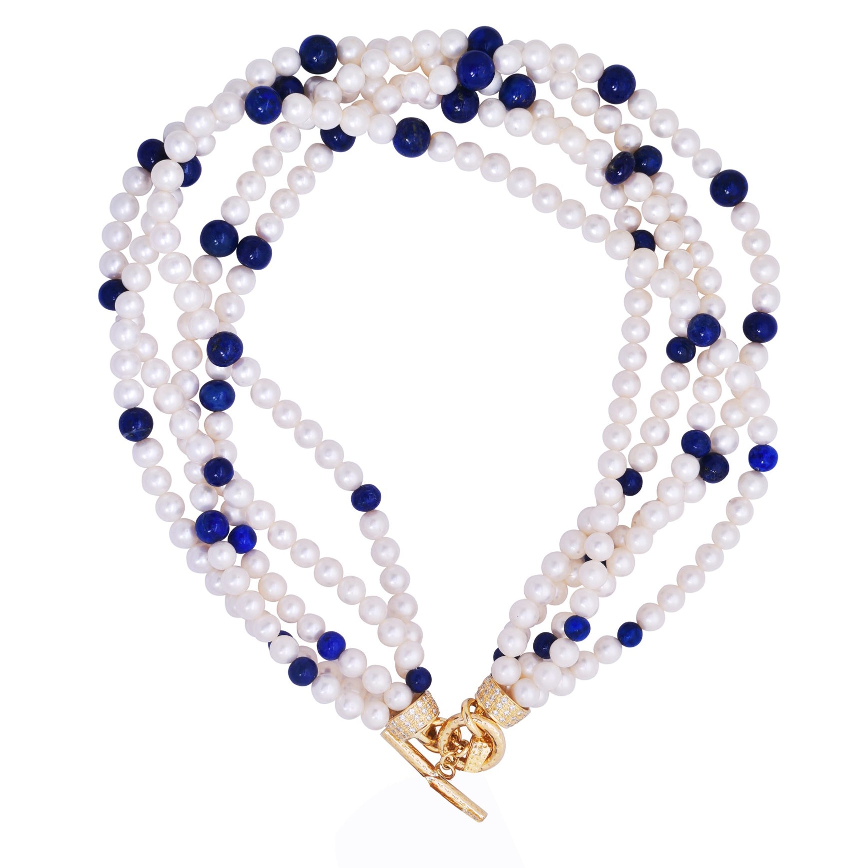 Toggle Necklace - Pearl Beads, Lapis Lazuli and Diamond (2217A) | Singhvi Jewels
