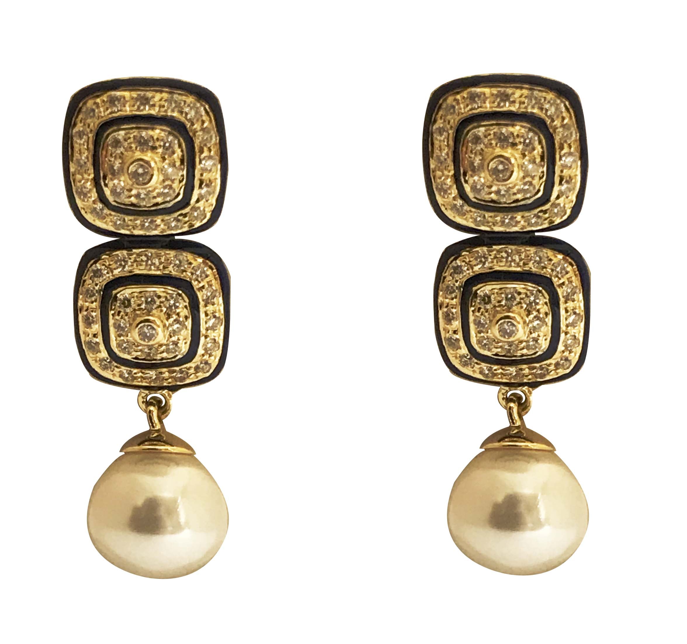 Earrings - Diamond and Pearl (Enamel) in 18K Gold | Singhvi Jewels