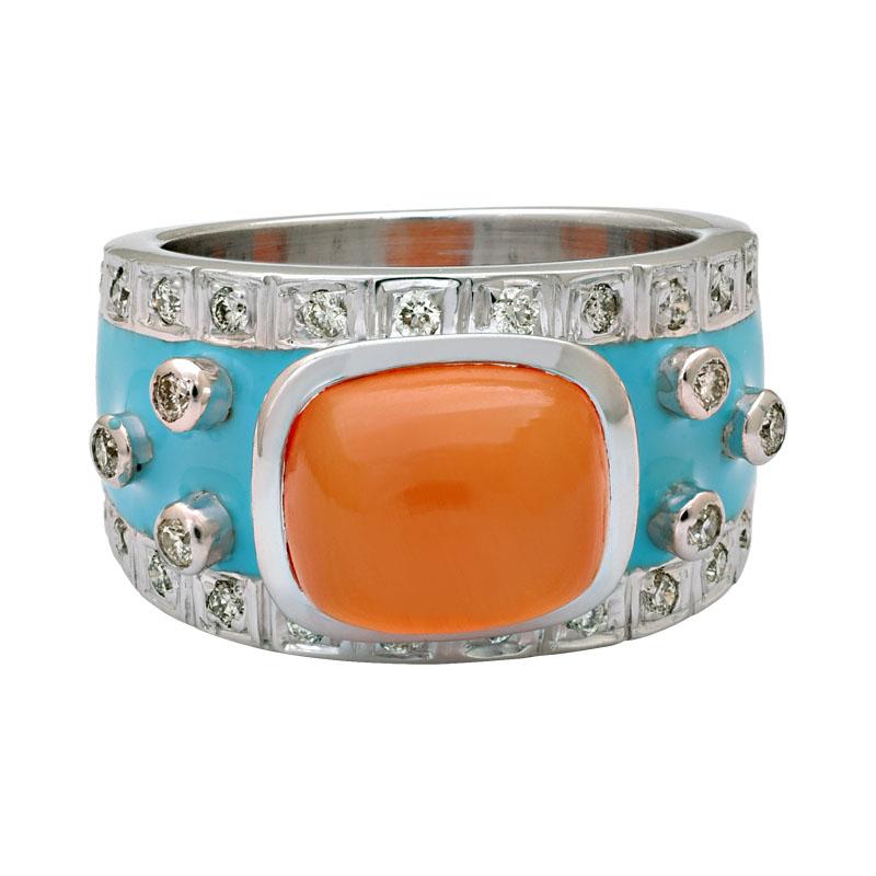 Ring-Cornelian and Diamond (Enamel) (222FS) | Singhvi Jewels