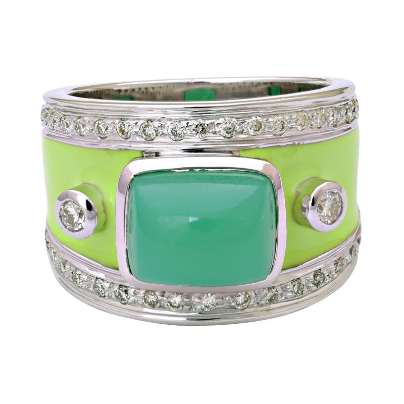 Ring-Chrysoprase and Diamond (Enamel) (222KS) | Singhvi Jewels