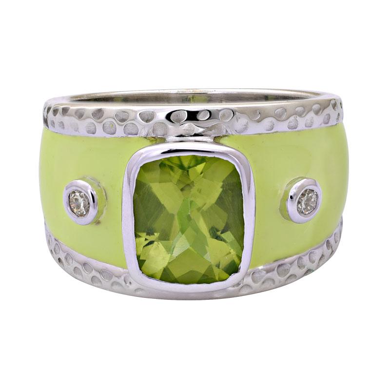 Ring-Peridot and Diamond (Enamel) (222QS) | Singhvi Jewels