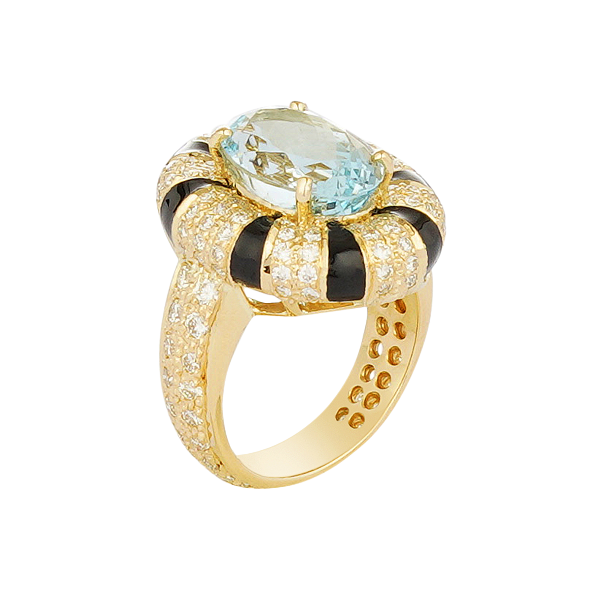 Ring - Aquamarine and Diamond (Enamel) | Singhvi Jewels