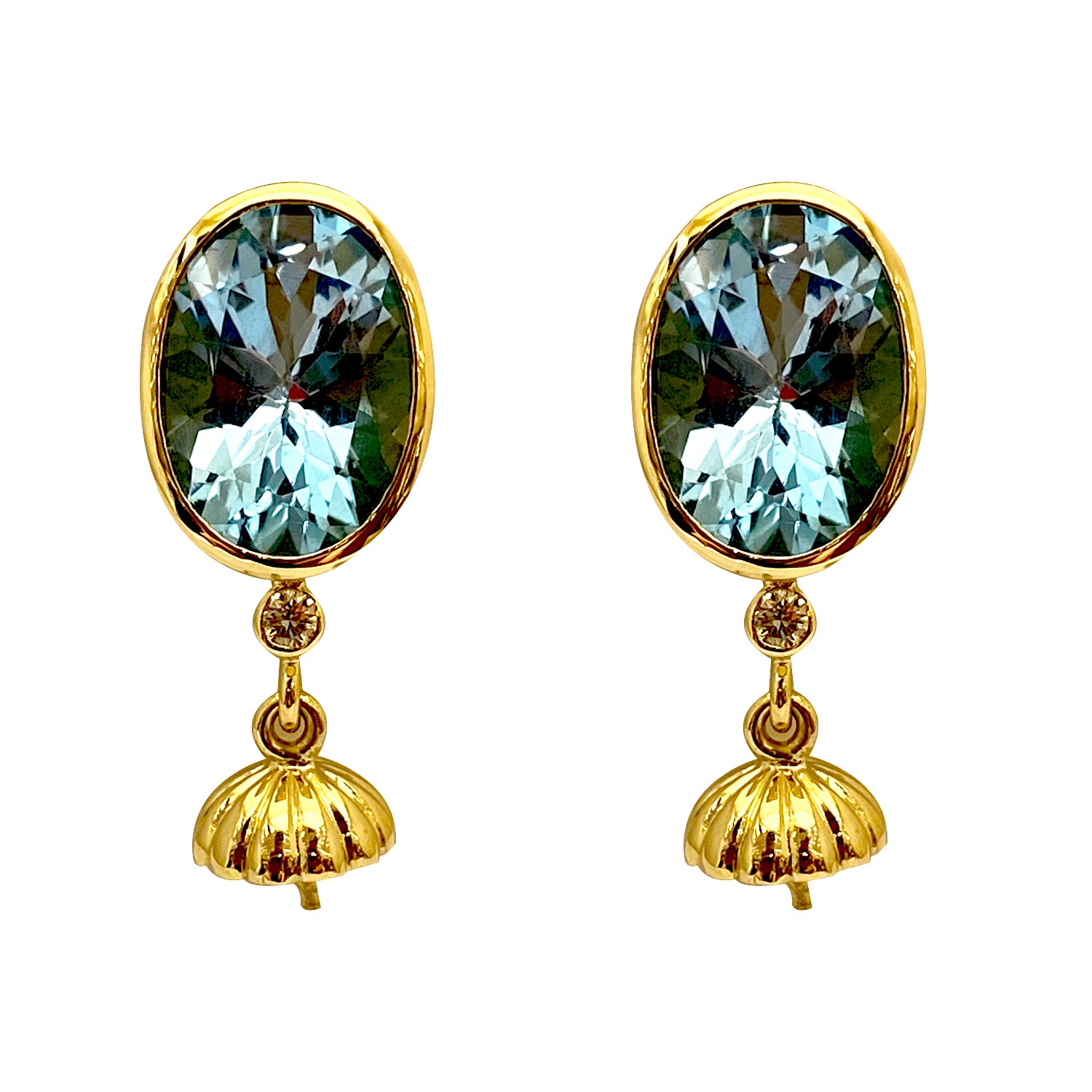 Earrings - Blue Topaz, Pearl and Diamond in 18K gold | Singhvi Jewels