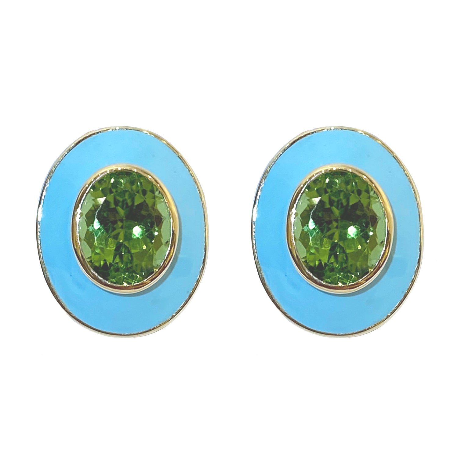 Earrings - Peridot with enamel in 18K gold | Singhvi Jewels