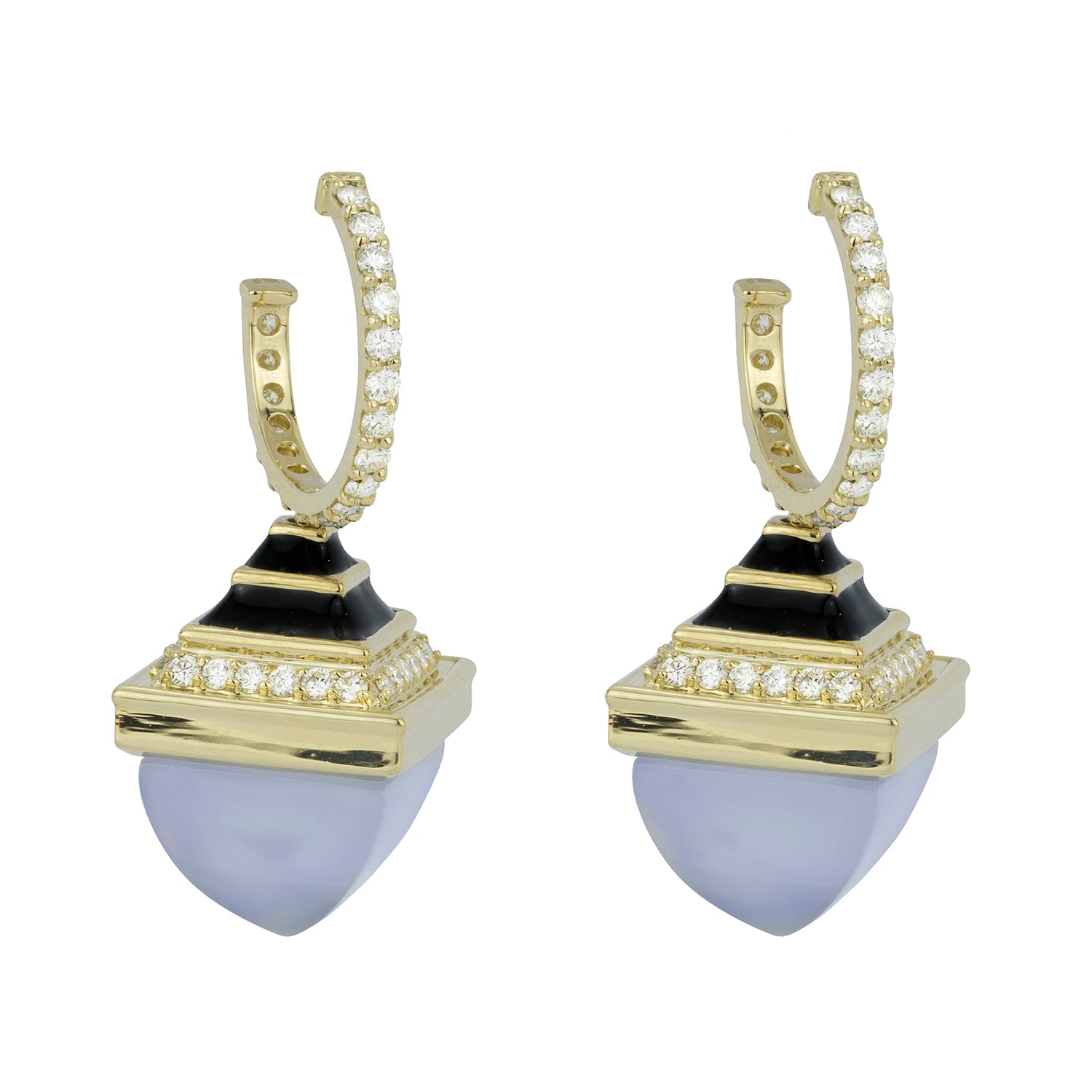 Earrings - Chalcedony and Diamond With Enamel | Singhvi Jewels