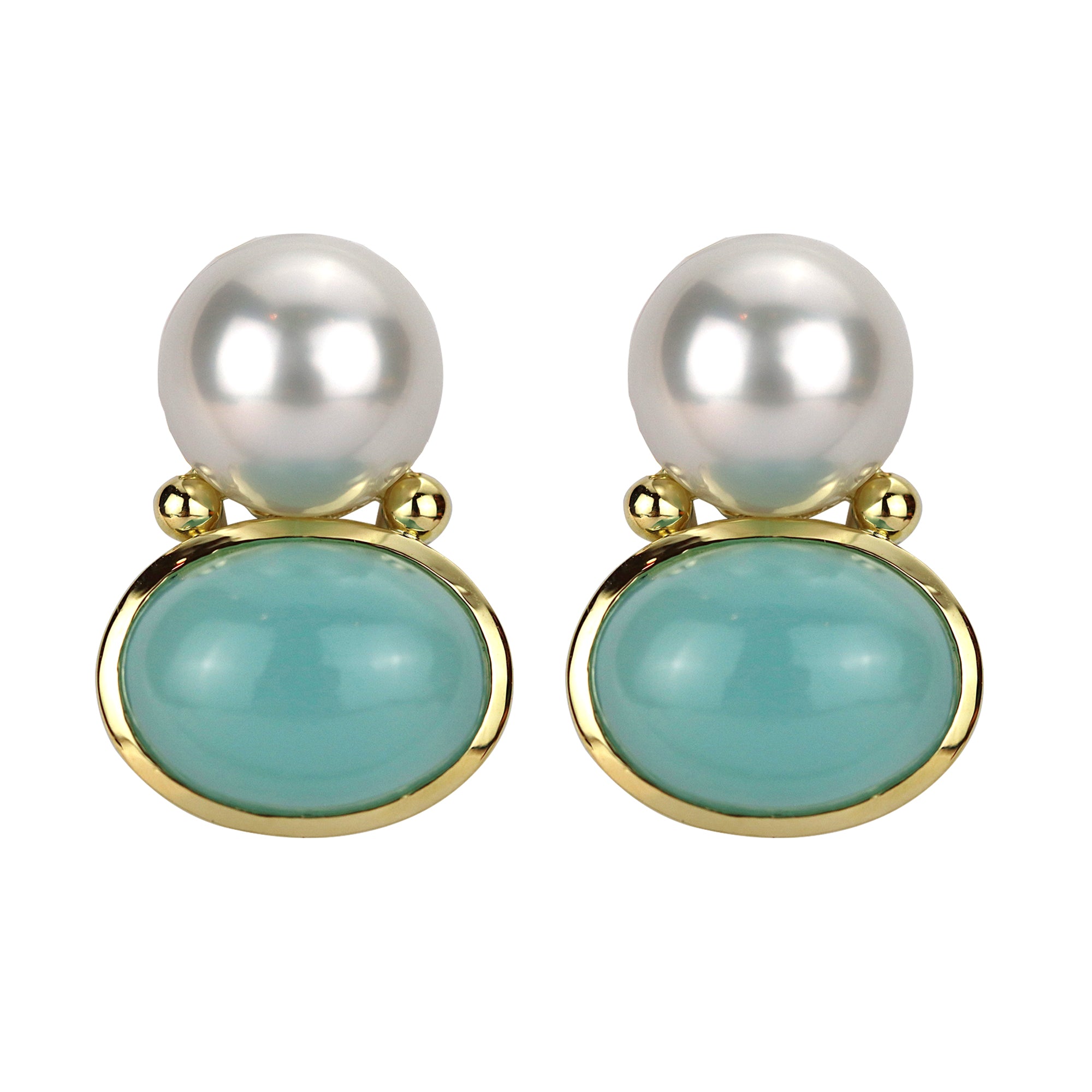 Earrings - South Sea Pearl And Chalcedony | Singhvi Jewels