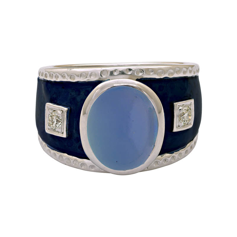Ring- Chalcedony And Diamond (Enamel) (229DS) | Singhvi Jewels