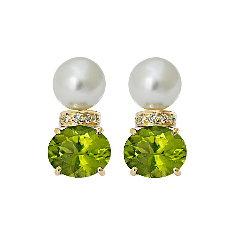 Earrings- Peridot, South Sea Pearl and Diamond (23CM) | Singhvi Jewels