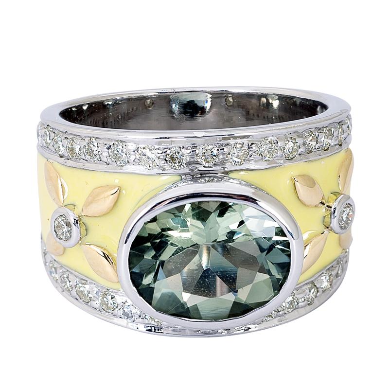 Ring- Green Quartz and Diamond (Enamel) (24JM) | Singhvi Jewels