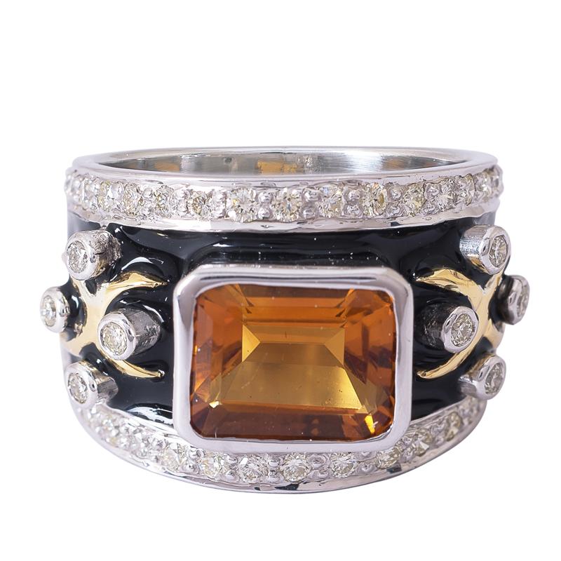 Ring- Citrine and Diamond (Enamel) (24LM) | Singhvi Jewels