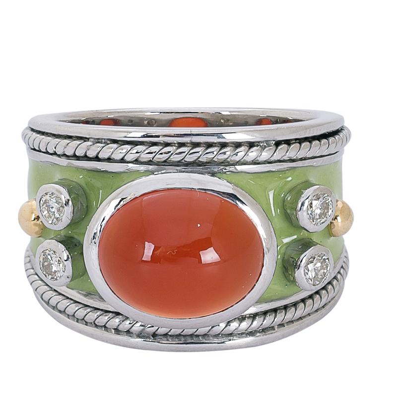 Ring- Cornelian and Diamond (Enamel) (24PM) | Singhvi Jewels
