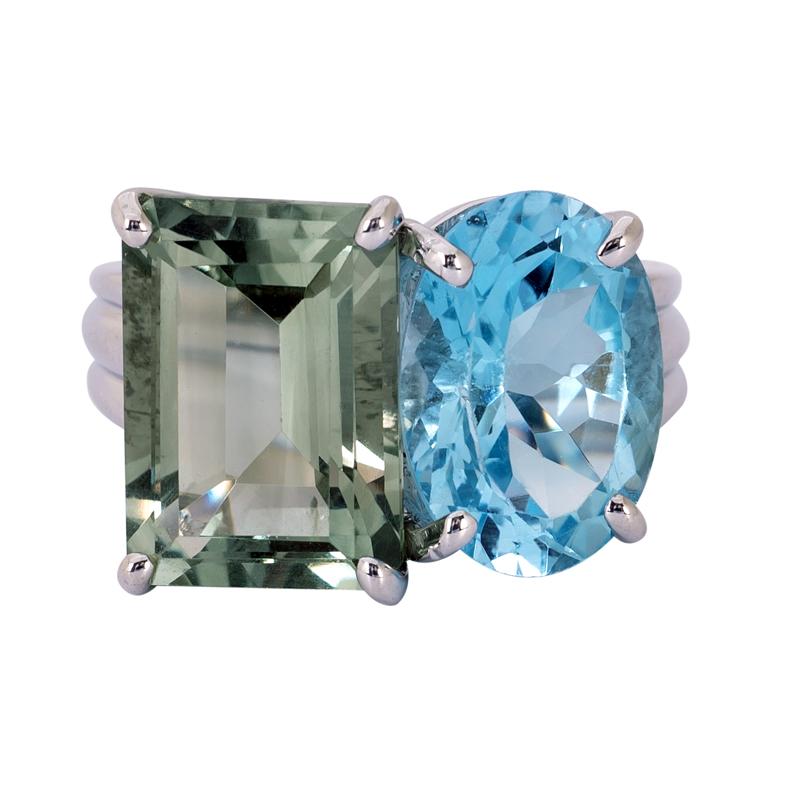 Ring- Blue Topaz and Green Quartz (255OS) | Singhvi Jewels