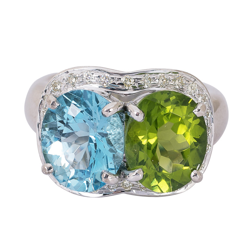 Ring - Blue Topaz, Peridot and Diamond | Singhvi Jewels
