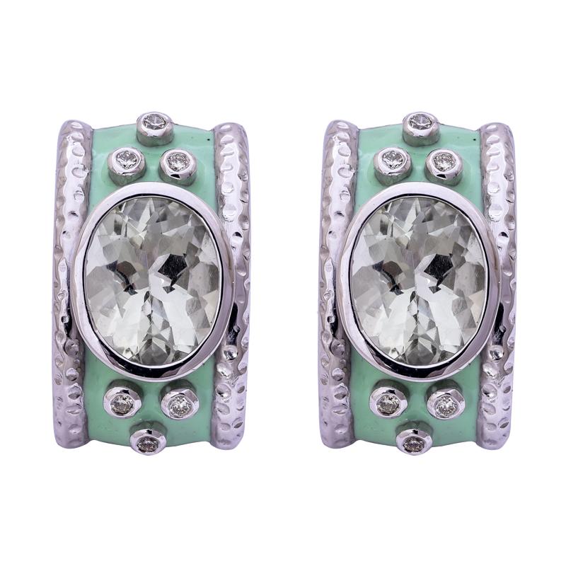 Earrings- Green Quartz and Diamond (Enamel) (256FS) | Singhvi Jewels