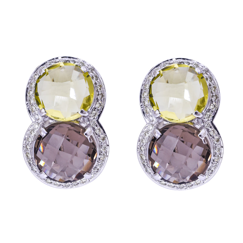 Earrings- Lemon Quartz, Smokey Quartz and Diamond | Singhvi Jewels