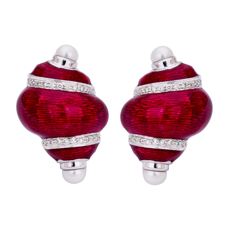 Earrings - Fresh Water Pearl and Diamond (Enamel) | Singhvi Jewels