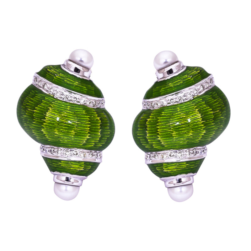 Earrings - Fresh Water Pearl and Diamond (Enamel) | Singhvi Jewels