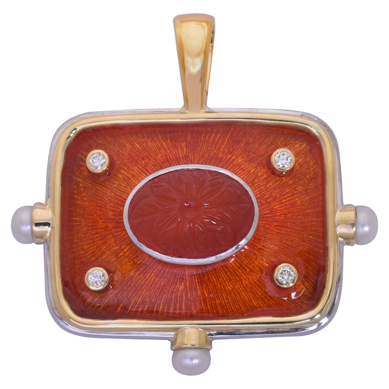 Pendant- Cornelian, Fresh Water Pearl and Diamond (Enamel) | Singhvi Jewels