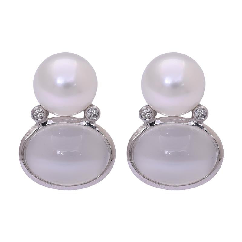 Earrings - Moonstone, South Sea Pearl and Diamond | Singhvi Jewels