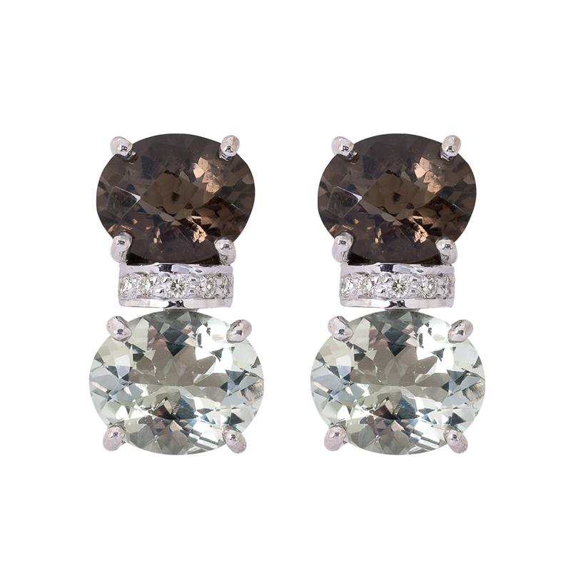 Earrings- Smokey Quartz, Green Quartz and Diamond (263ES) | Singhvi Jewels