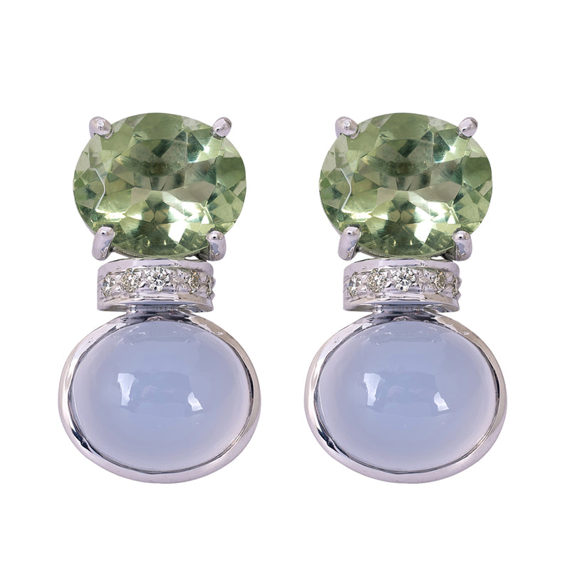 Earrings - Green Quartz, Chalcedony and Diamond | Singhvi Jewels