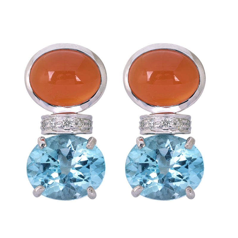 Earrings - Blue Topaz, Cornelian and Diamond | Singhvi Jewels