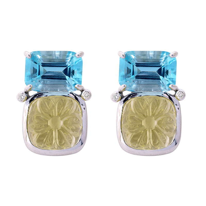 Earrings- Blue Topaz, Lemon Quartz and Diamond | Singhvi Jewels