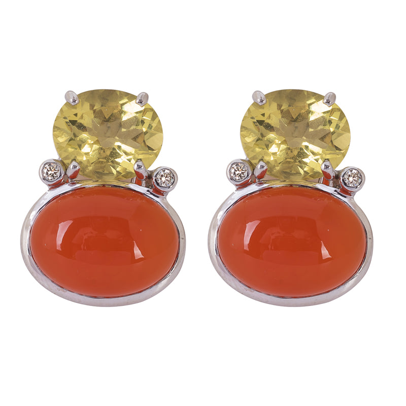Earrings - Cornelian, Lemon Quartz and Diamond | Singhvi Jewels