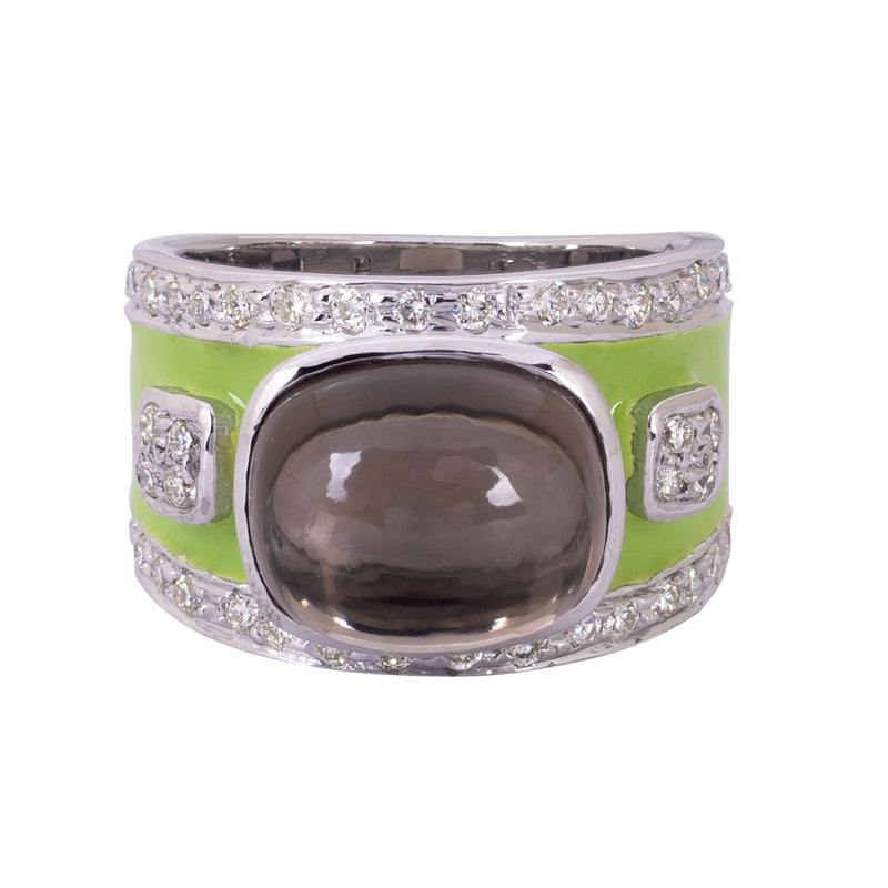 Ring - Smokey Quartz and Diamond (Enamel) | Singhvi Jewels