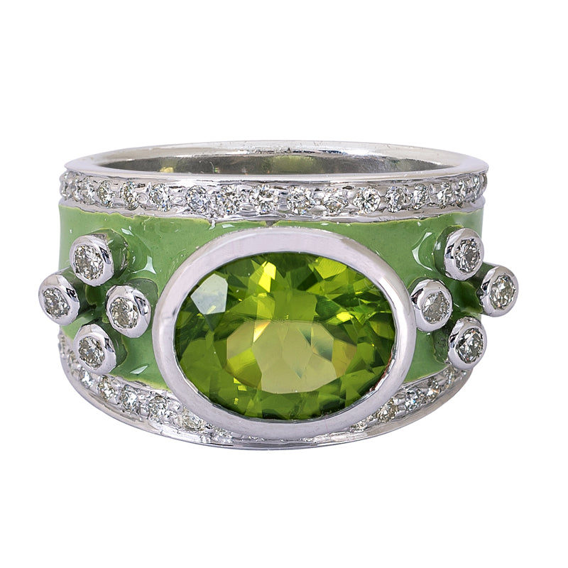 Ring - Peridot and Diamond (Enamel) | Singhvi Jewels